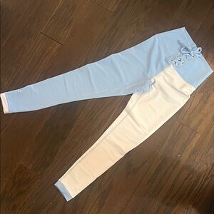 Beach Riot x LoveShackFancy collab Light Blue and White Lace-Up Leggings